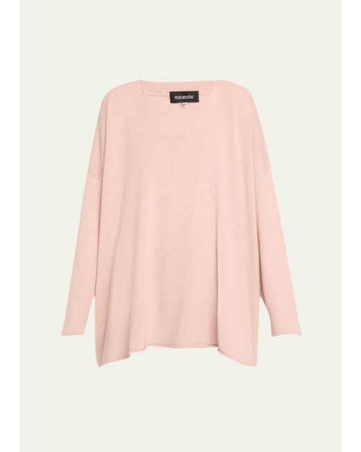 Eskandar Pink A-line V-neck Sweater (long Length)