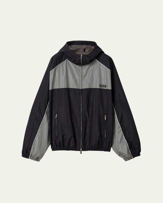 Miu Miu Black Colorblock Oversized Hooded Track Jacket