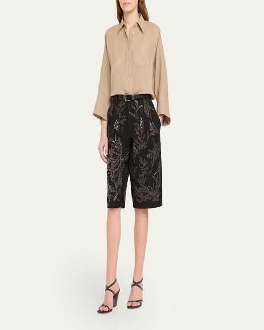 Brunello Cucinelli Black Structured Canvas Herbarium Sequined Shorts