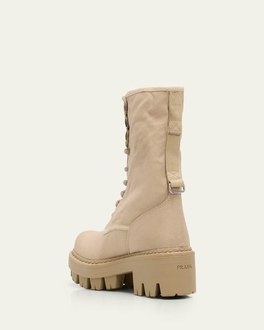 Prada Natural Canvas Ankle Combat Boots
