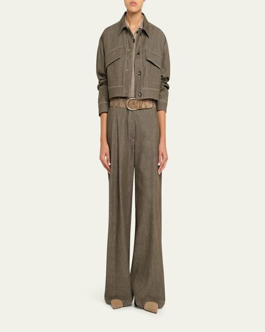 Brunello Cucinelli Green Denim Cropped Jacket
