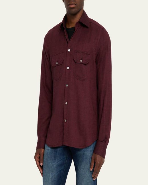 Kiton Purple Herringbone Flannel Overshirt for men