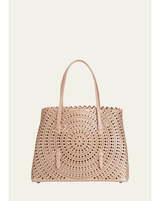 Alaïa Natural Mina 32 Tote Bag In Vienne Perforated Leather