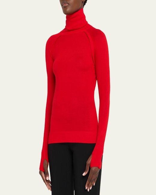 Victoria Beckham Red Turtleneck Raglan Long-Sleeve Sweater