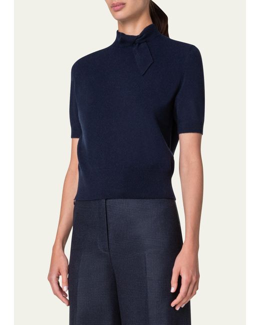 Akris Blue Cashmere Knit Top With Knot Detail