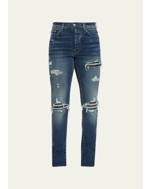 Amiri Blue Mx1 Leather Patch Skinny Jeans for men