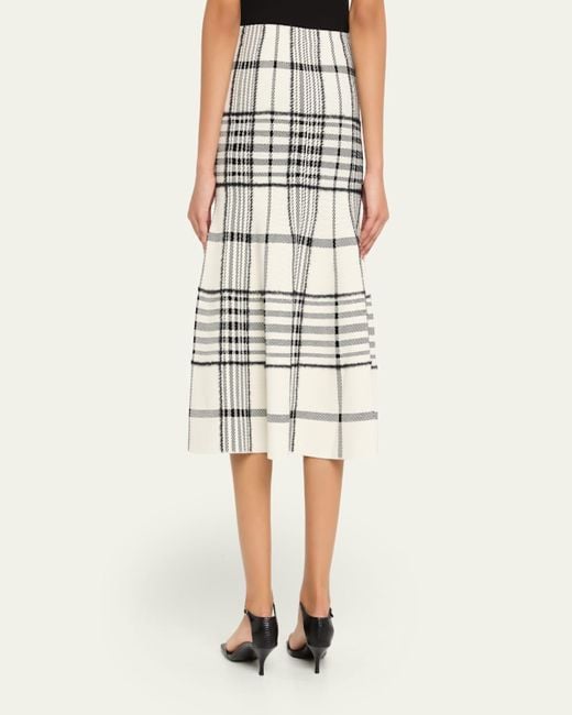 Brandon Maxwell White Rory Check Flare Midi Skirt