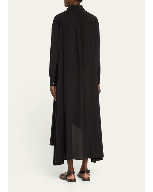 Michael Kors Black Long-sleeve High-low Silk Caftan Shirtdress