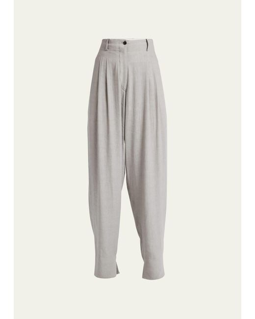 Quira White Pleated Wide Leg Linen Trousers