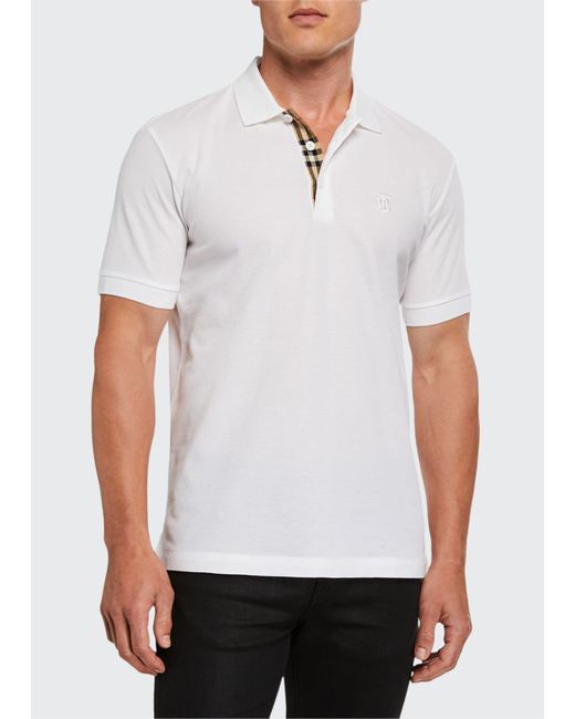 Burberry White Eddie Monogram-embroidered Cotton-piqué Polo Shirt for men