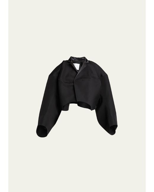 Sacai Black Cropped Puff-sleeve Cocoon Blazer