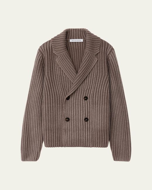 Iris Von Arnim Brown Arvada Cashmere Rib Double-Breasted Cardigan for men
