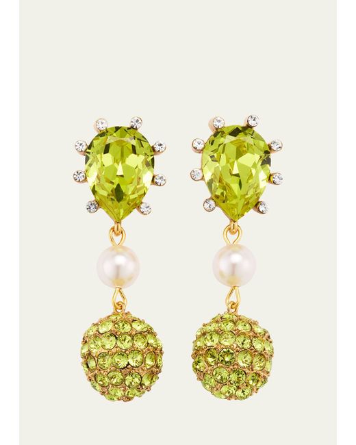 Oscar de la Renta Yellow Cactus Crystal With Pearly Bead And Ball Earrings