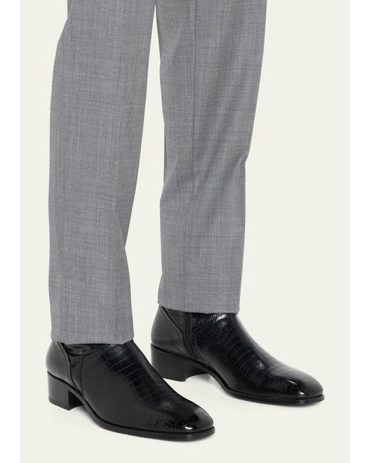 Tom Ford Black Alec Alligator-print Leather Zip Ankle Boots for men