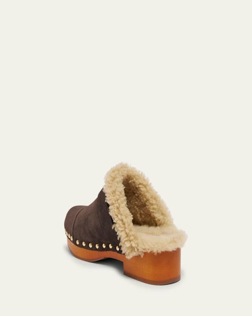 Chloé Multicolor Jeanette Suede Shearling-Lined Clogs