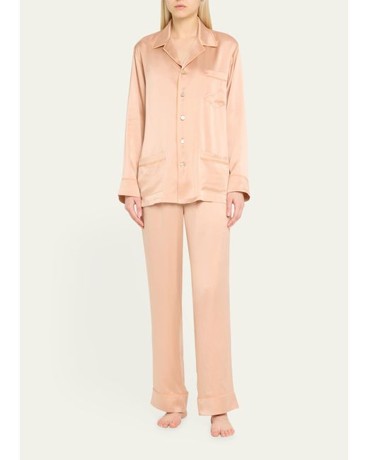 Olivia Von Halle Natural Yves Beaded Silk Pajama Set