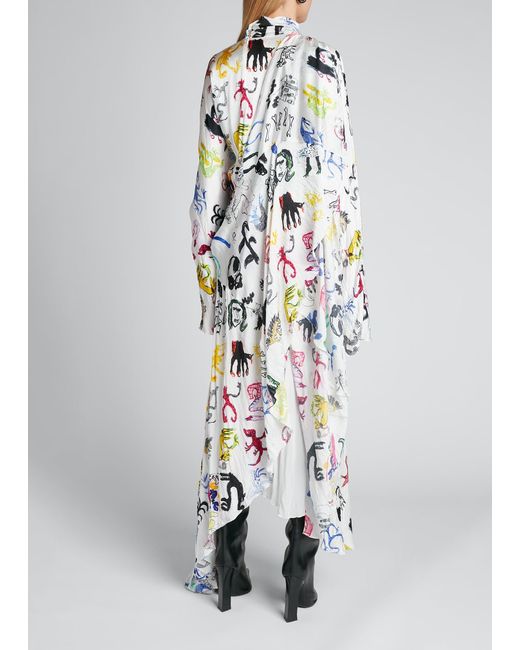 Balenciaga White Doodle-print Twisted Drape Midi Dress