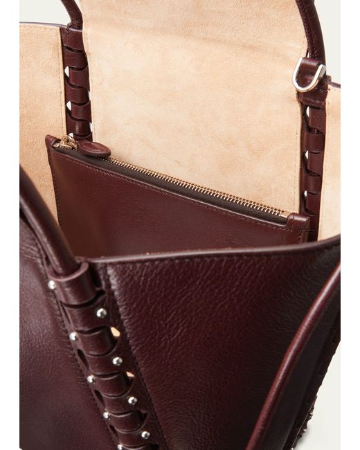Alaïa Brown Le Hinge Small Studded Leather Tote Bag