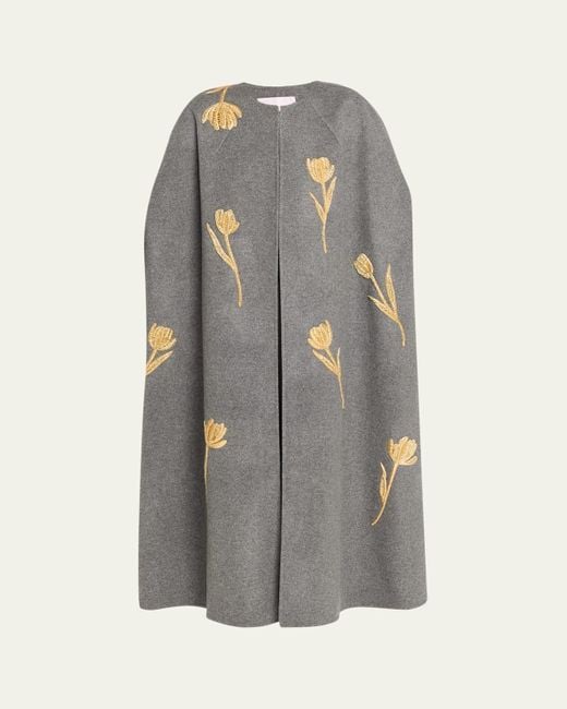 Carolina Herrera Gray Long Embroidered Cape