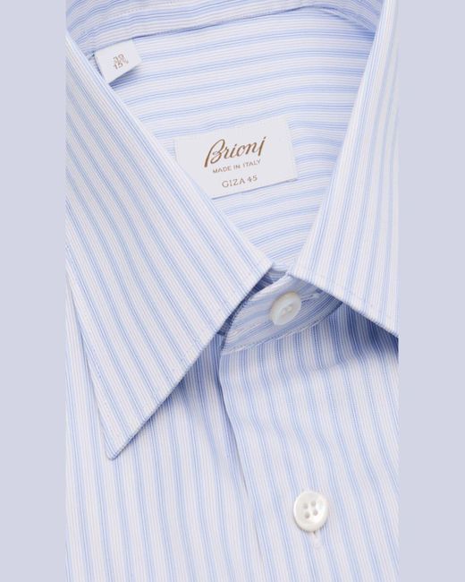 Brioni Blue Giza 45 Cotton Multi-Stripe Dress Shirt for men