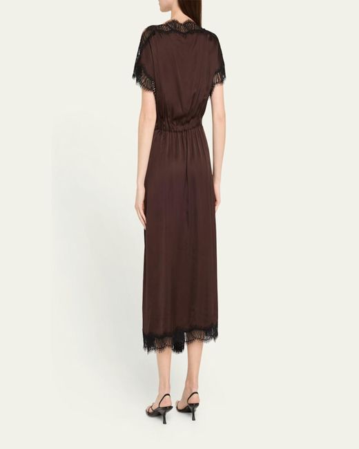 A.L.C. Brown Luna Satin Lace-Trim Midi Dress