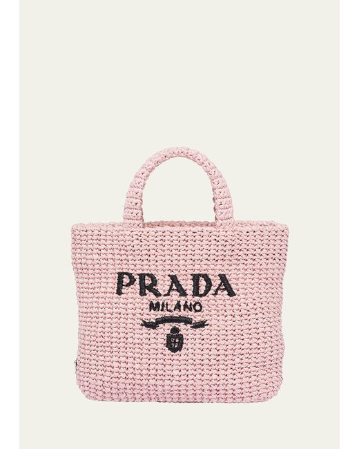 Prada Pink Medium Monogram Raffia Tote Bag