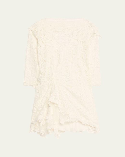 Isabel Marant Natural Rubiana Gathered Lace 3/4-Sleeve Mini Dress