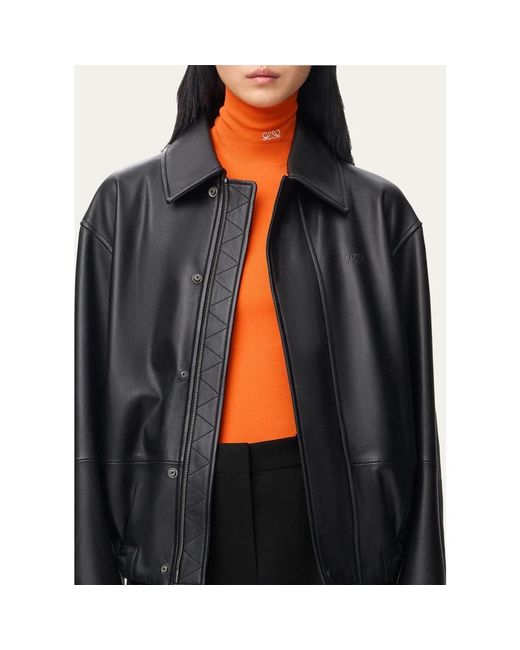 Loewe Black Drawstring Leather Bubble Jacket
