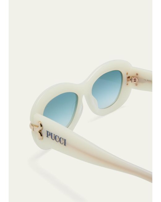 Emilio Pucci Natural Filigree Acetate Round Sunglasses