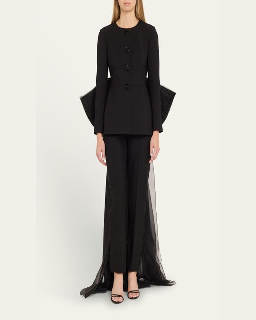 Carolina Herrera Black Open-Back Collarless Jacket With Removable Bow