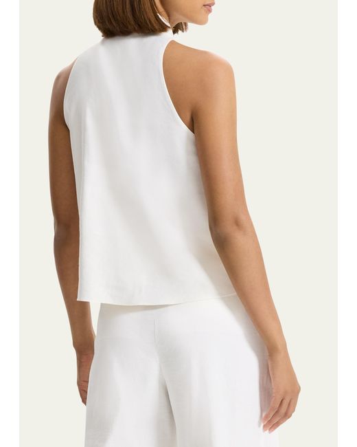 Theory Natural Sleeveless Linen-blend Button-front Halter Shirt