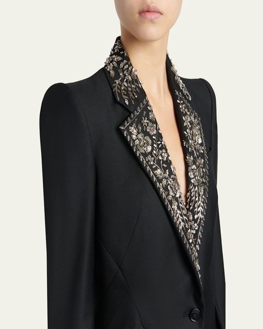 McQueen Black Beaded Lapel Single-Breasted Jacket