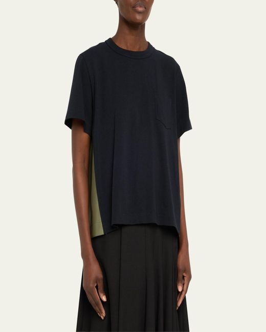 Sacai Blue Hybrid Nylon Twill Pleat Back Tee