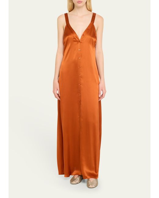 L'Agence Orange Kellen Button-front Silk Maxi Dress