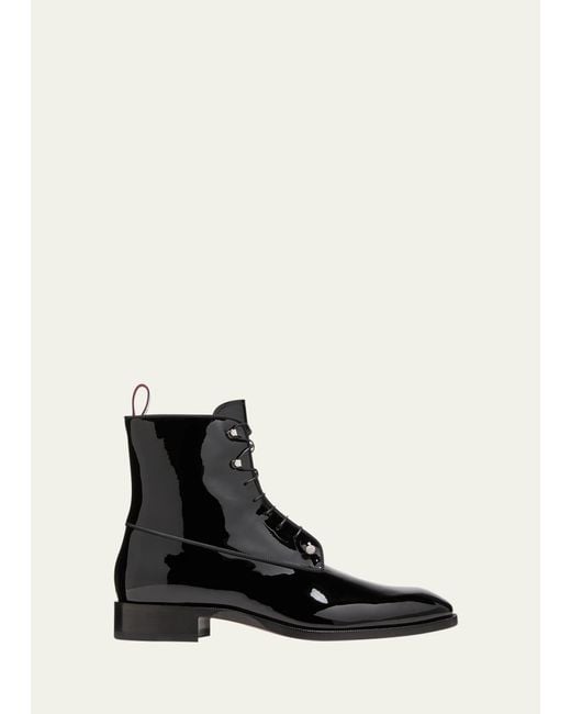 Christian Louboutin Black Chambeliboot Night Strass Patent Leather Piercing Lace-up Boots for men