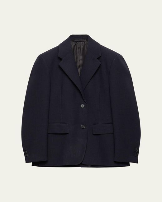 Prada Blue Single-Breasted Rush Stitch Wool Blazer