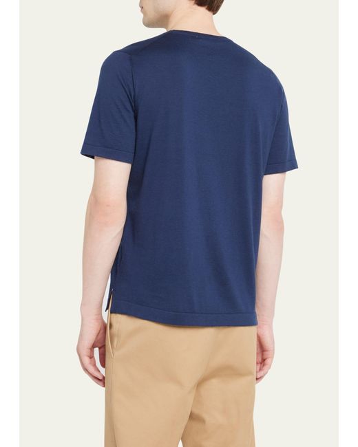 FIORONI CASHMERE Blue Cotton Cashmere Crewneck T-shirt for men