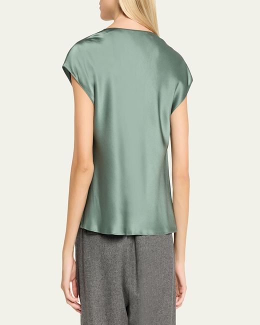 Vince Green Cowl-Neck Cap-Sleeve Satin Blouse