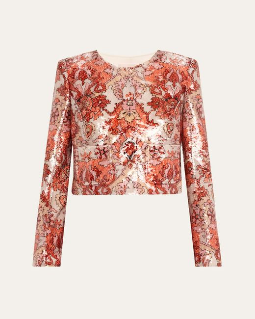 Cinq À Sept Red Aspen Sequined Damask Jacket
