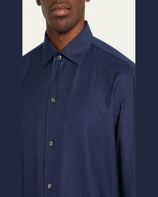 Brioni Blue Cotton Twill Sport Shirt for men