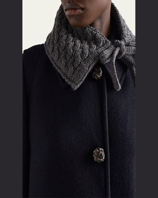 Prada Blue Loden Leather-Button Single-Breasted Wool Coat