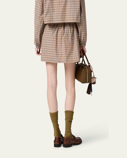 Miu Miu Natural Check Drawstring Mini Skirt