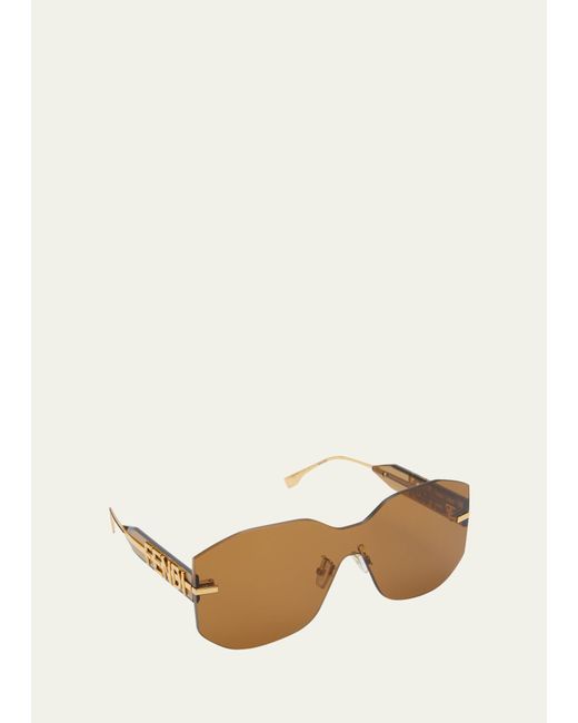 Fendi Natural Rectangular Metal Shield Sunglasses