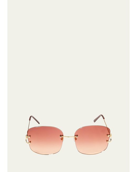 Cartier Pink Rimless Round Metal & Acetate Sunglasses