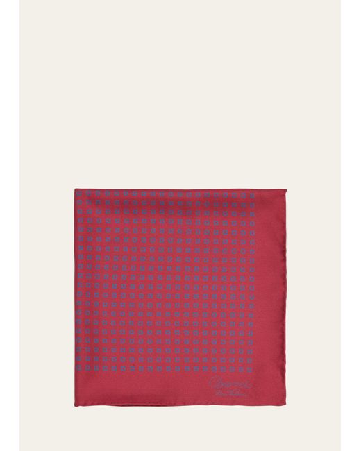 Charvet Red Printed Silk Pocket Square for men
