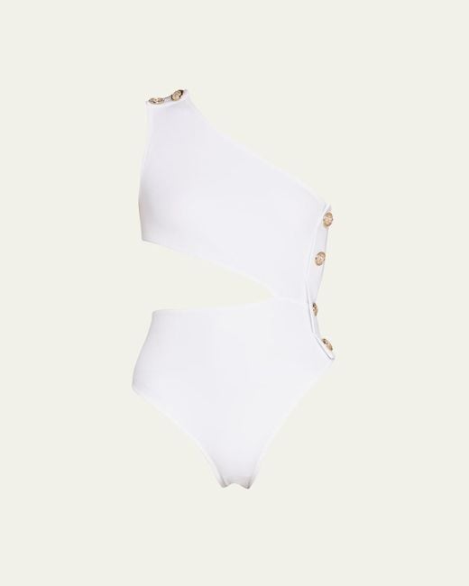 OYE Swimwear Natural Rhea One-Shoulder Asymmetric Cutout One-Piece Swimsuit
