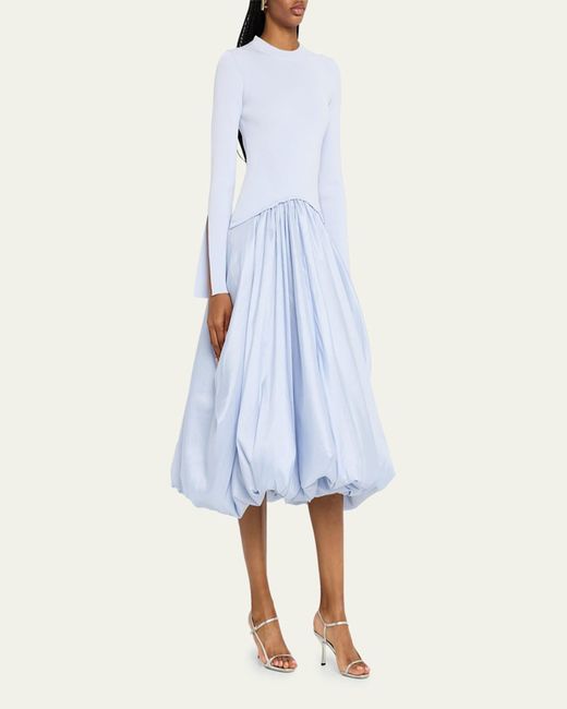 Jonathan Simkhai Blue Kenlie Mixed Media Bubble Midi Dress