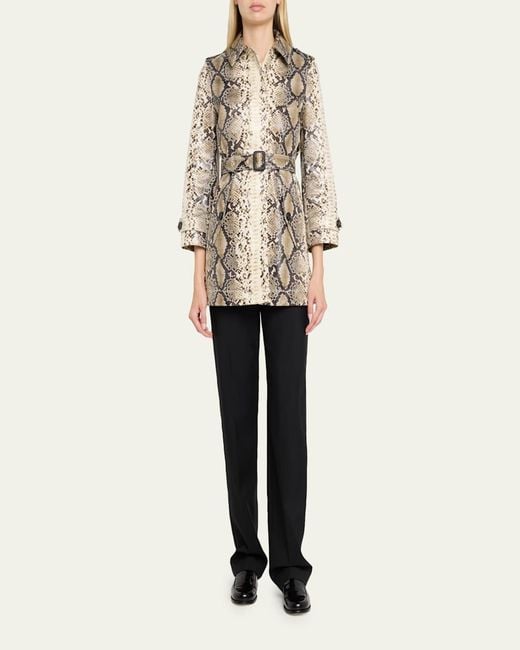 Burberry Natural Stonehaven Python-Print Coated Short Car Coat