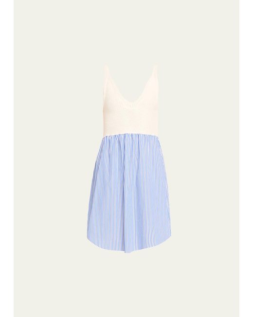 Kule Blue The Esmee Sleeveless Crochet Shirting Mini Dress