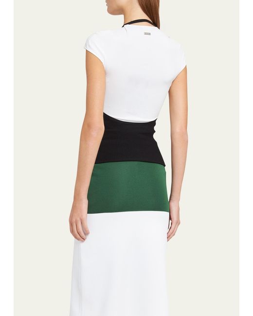 Ferragamo White Colorblock Layered Cap-sleeve Midi Dress